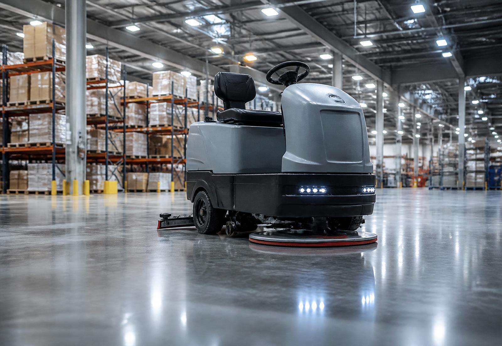 Spotless polished warehouse floor